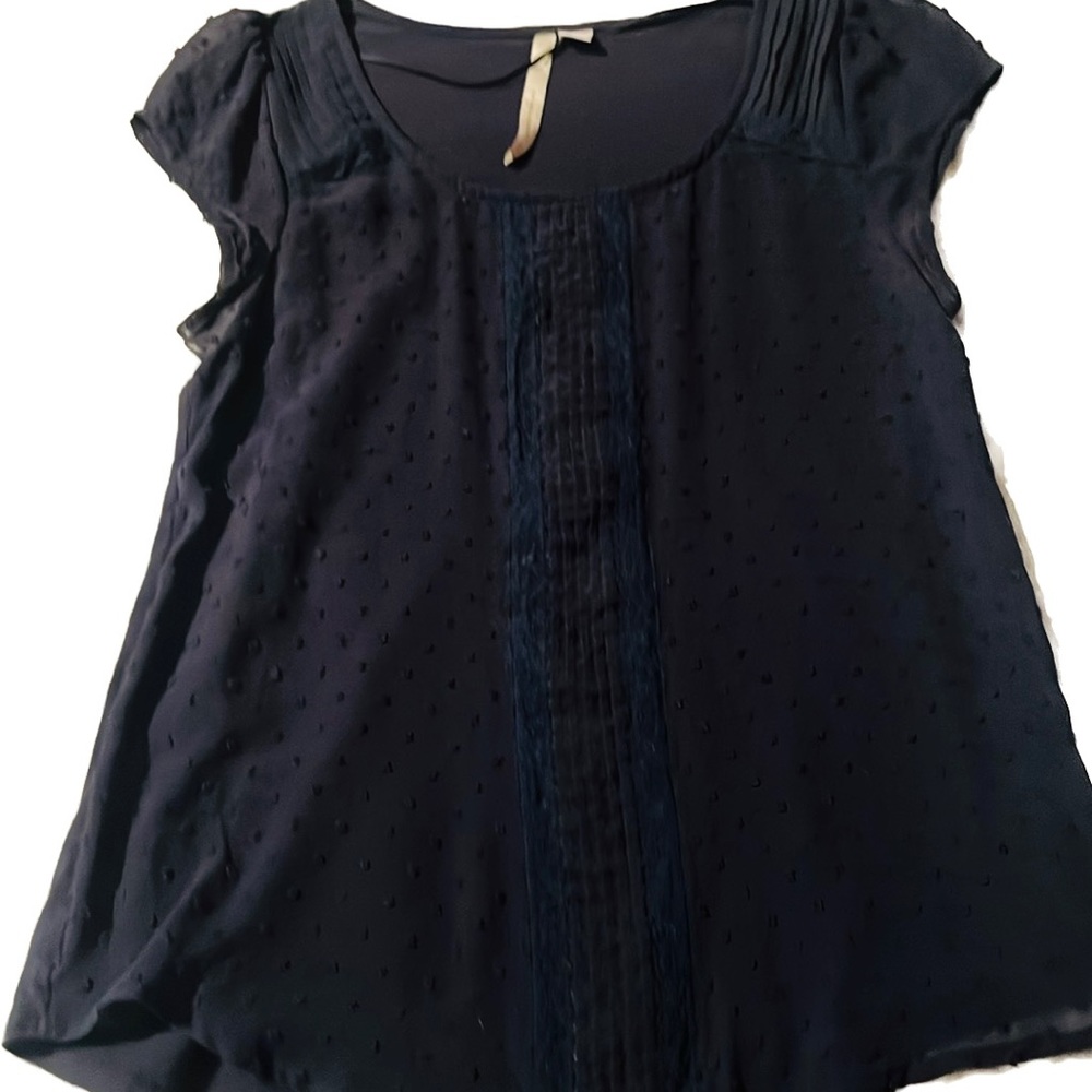 LC Lauren Conrad navy blue chiffon top